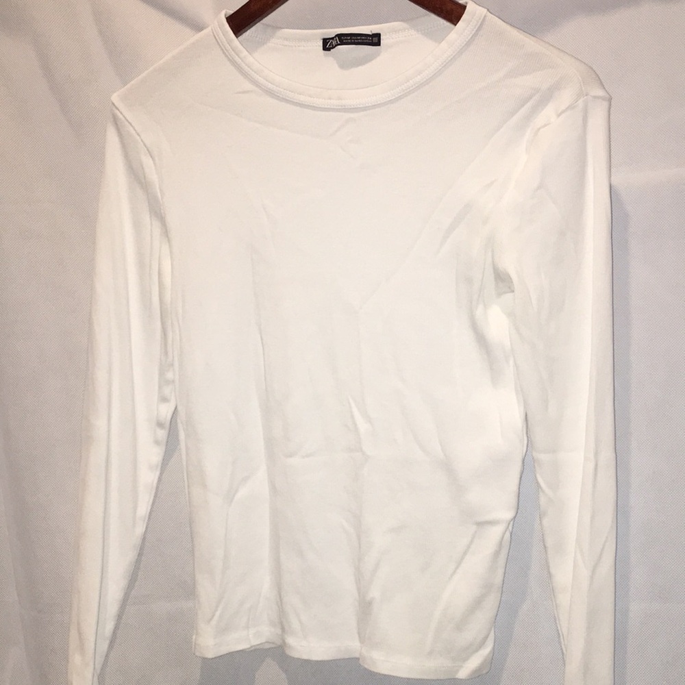 Zara Ribbed Long Sleeve Tee Shirt Top | Size M